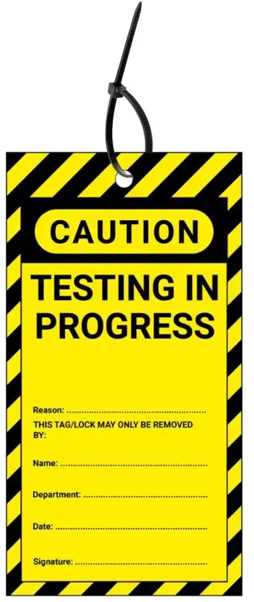LOTO tags testing in progress EN - 10 stuks - inclusief tiewraps