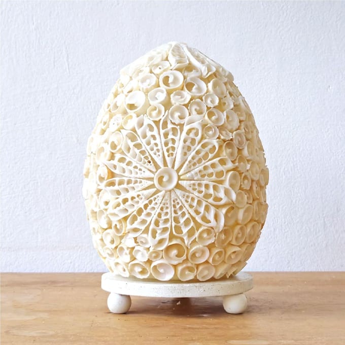Boho schelplamp - Ovaal van uitgesneden kunstschelp - 15 cm