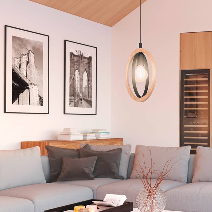 EGLO Basildon Hanglamp - E27 - 19 cm - Zwart/Bruin