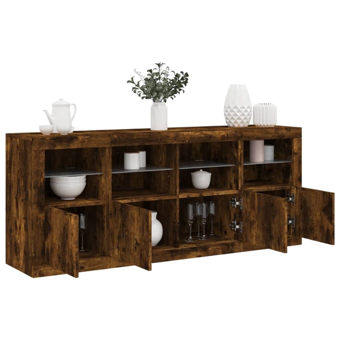 vidaXL - Dressoir - met - LED-verlichting - 163x37x67 - cm - gerookt - eikenkleurig