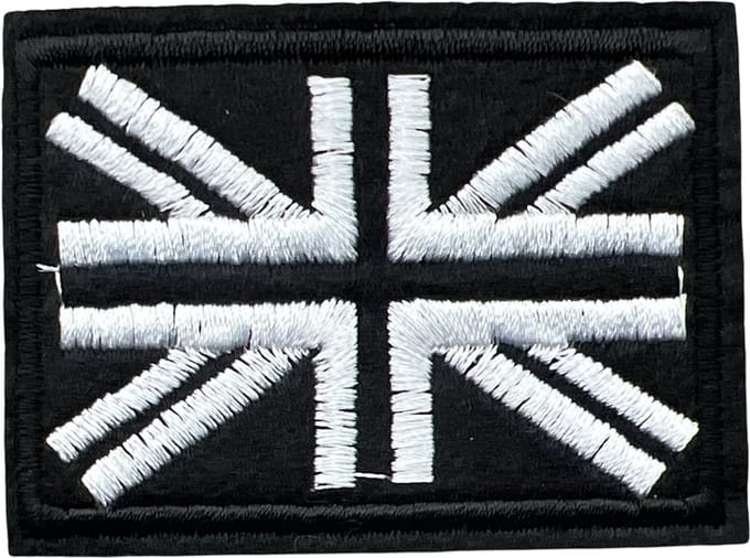 Britse Verenigd Koningkrijk Union Jack Vlag Strijk Embleem Patch 6.1 cm / 4.5 cm / Zwart Wit