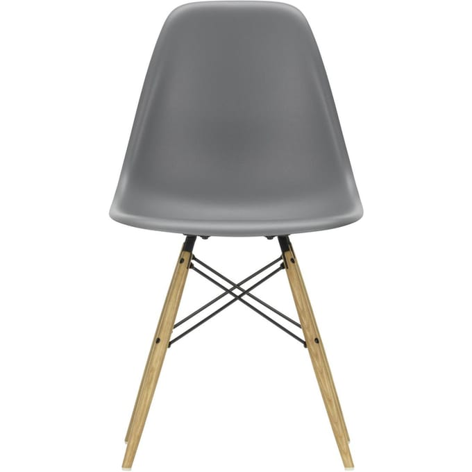Vitra - DSW Eames Plastic Sidechair - granietgrijs RE - honingkleurig essenhout - 4 - 6 Wochen