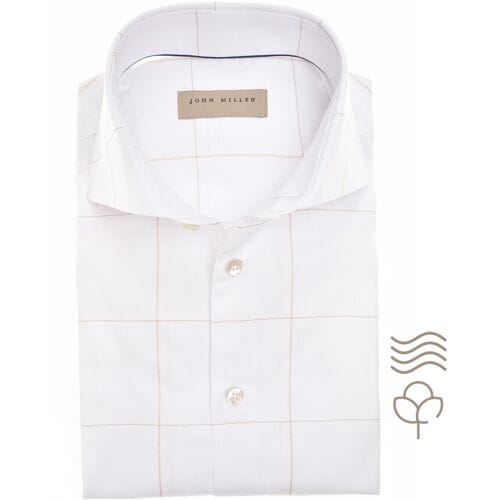 John Miller Overhemd Large Check Cotton Non-Iron Wit-Beige / male