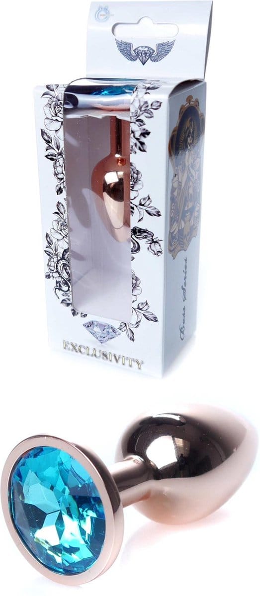Bossoftoys - Rose Gold Plug with Blue stone - length 7 CM - Dia 2,7 CM