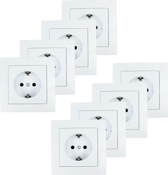 Benson Stopcontact RA - 8x - wit - inbouw - kunststof - 8 x 8 cm