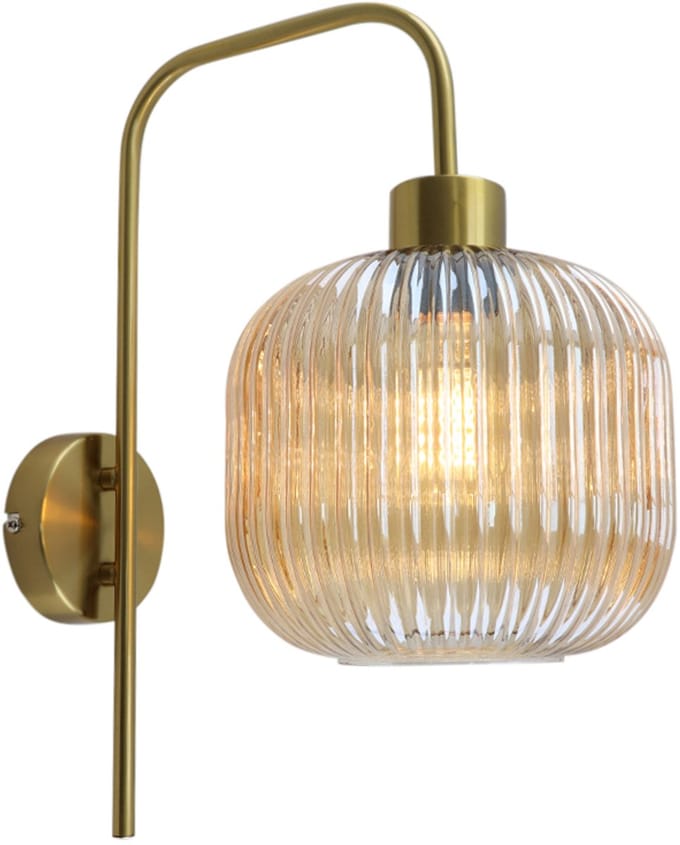Olucia - CHARLOIS - Wandlamp - Amber / Goud - Vorm: Rond