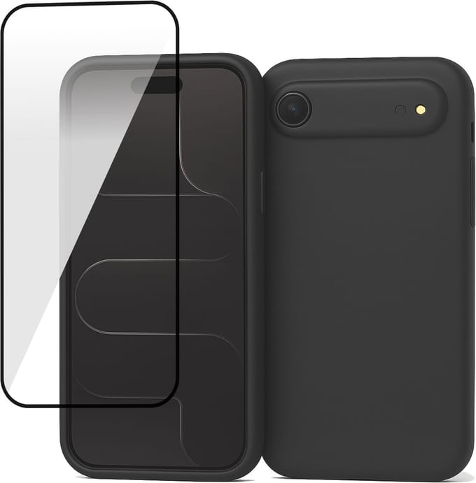 Hoesje geschikt voor iPhone 17 Air - Screenprotector Volledig Dekkend Glas - Mat Back Case Zwart