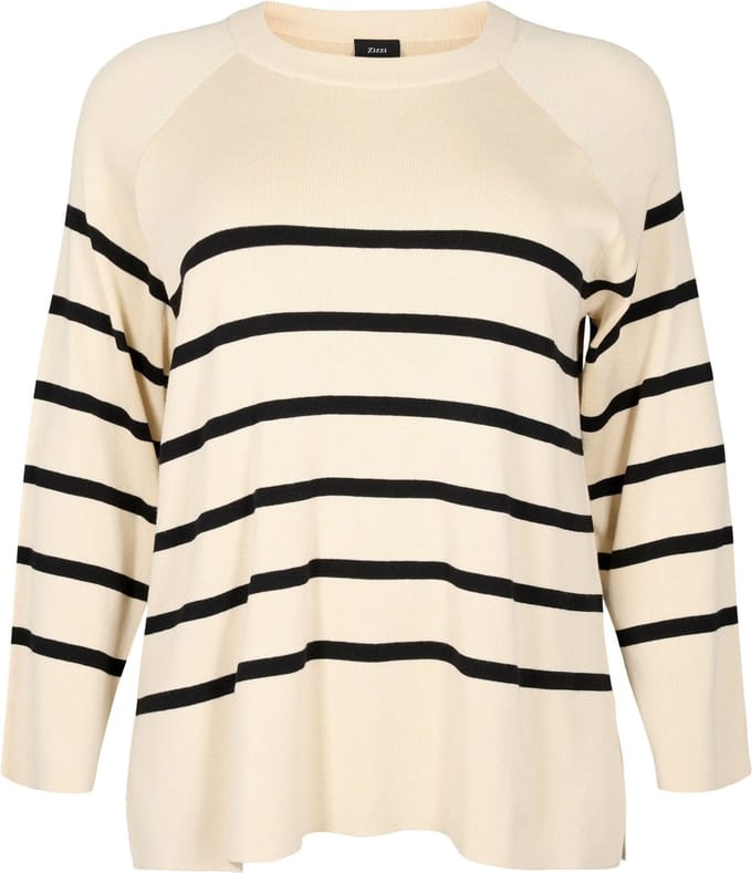 ZIZZI MCHERRY, L/S, STRIPE PULLOVER Dames Blouse - Beige - Maat M (46-48)