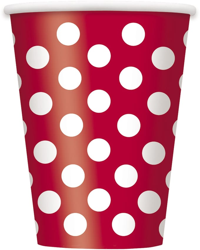 UNIQUE - 6 rode bekers met witte stippen 354 ml