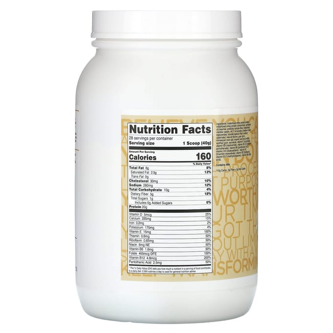 TransformHQ, substitut de repas, shake tout-en-un, saveur vanille, 2,5 lb 40,3 (1128 g)
