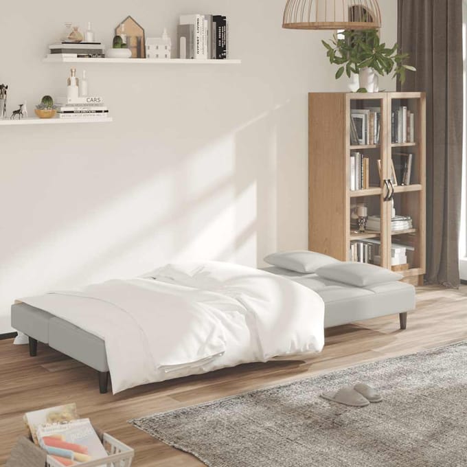 vidaXL - Slaapbank - 2-zits - met - 2 - kussens - fluweel - crèmekleurig