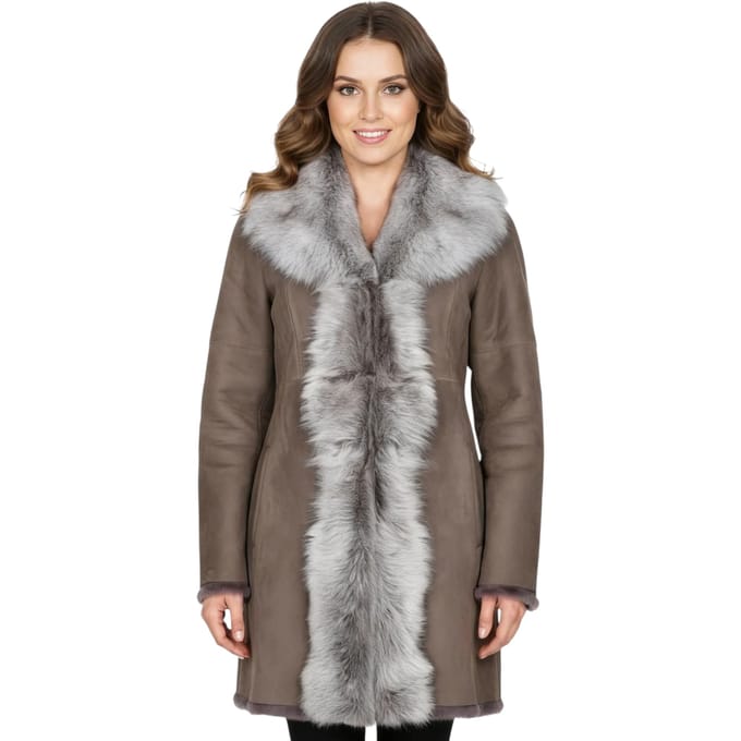 Dames Taupe Toscana Schapen Suède Trenchcoat - Celeste