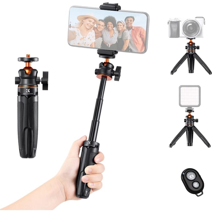 Perche à selfie extensible portable en alliage d'aluminium avec vis de 1/4 po et capacité de charge de 2 kg noir