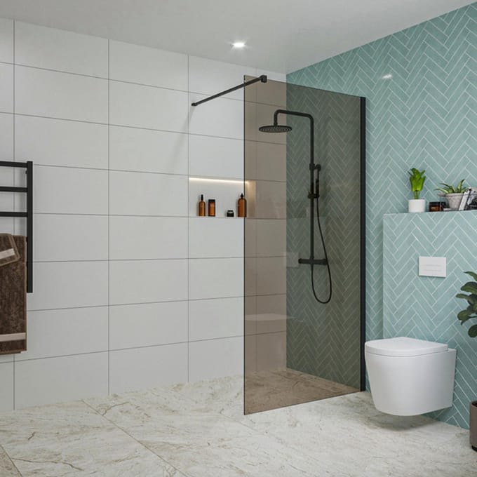 FugaFlow Eccelente Vetro inloopdouche badkamer - 100x200cm - rookglas - wandarm - mat zwart