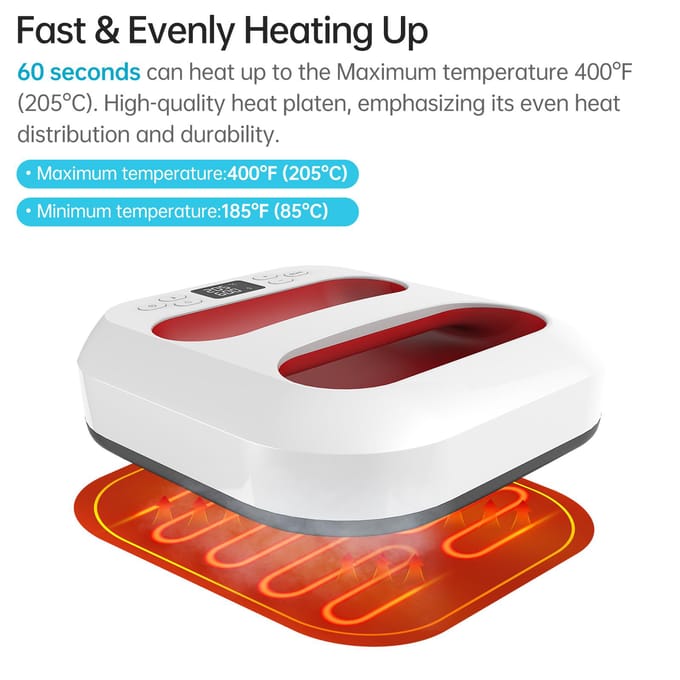Handheld hittepersmachine 9  x 9   ijzeren pers Snelle opwarming Instelbare temperatuur en timer Auto rood
