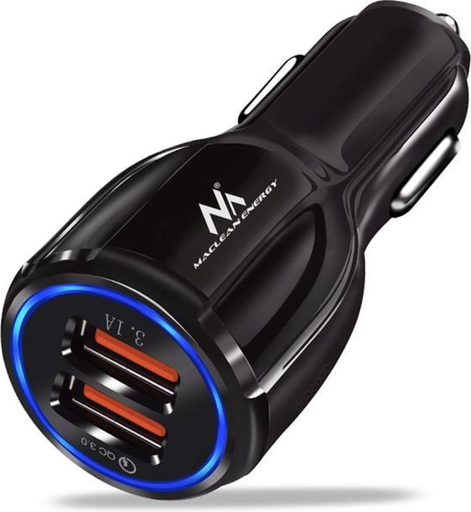 Maclean MCE478B - Autolader 2 x USB - sigarettenaansteker - Zwart