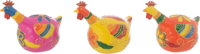 J-Line figuur Kippen Bloemen - polyresin - mix - small - 3 stuks