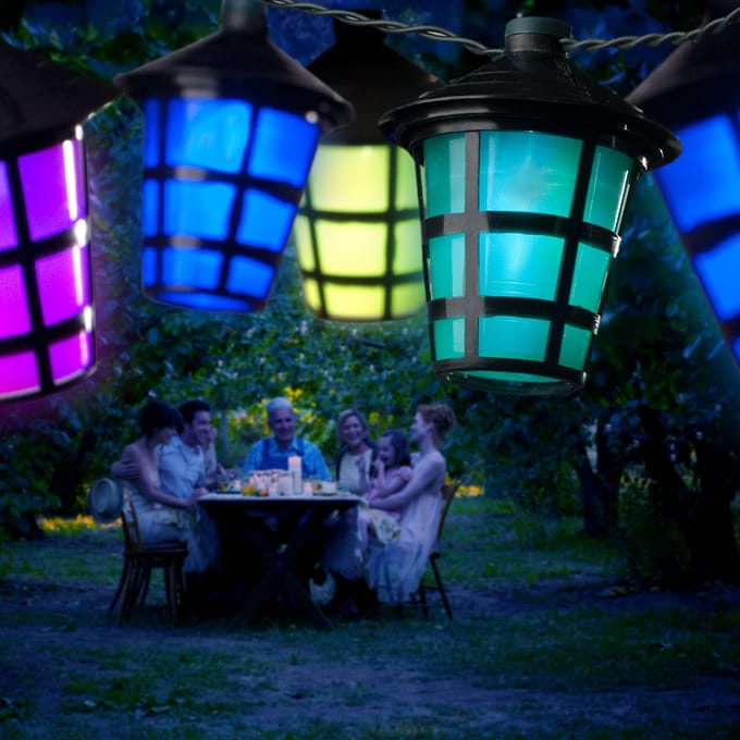 Konstsmide 4162 - Snoerverlichting - 20 lamps LED gekleurde lantaarns - 475 cm - 24V - voor buiten - multicolor