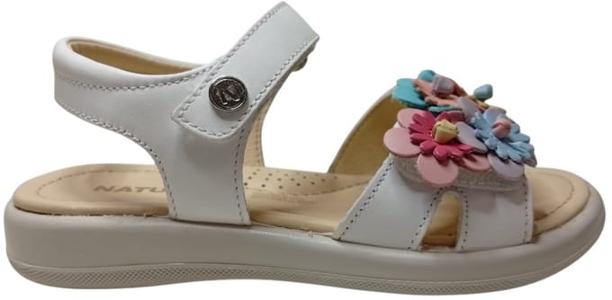 Naturino - Brahma - Mt 24 - velcro's multi color bloemen lederen sandalen - wit
