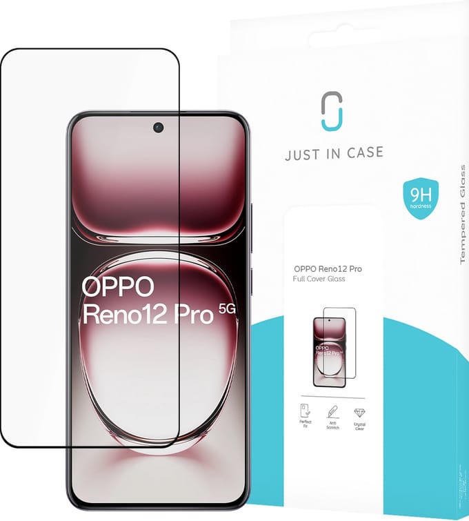 Just in Case screenprotector geschikt voor OPPO Reno12 Pro - Screenprotector Full Cover Gehard Glas