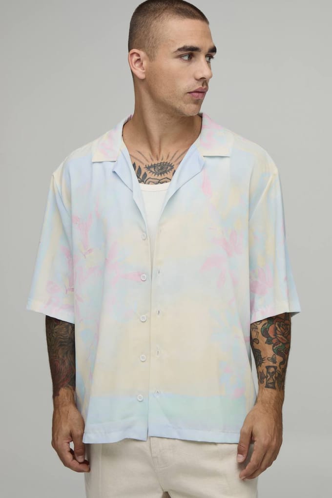 Oversized Boxy Shirt Met Bloemenprint | Yellow | Size Small