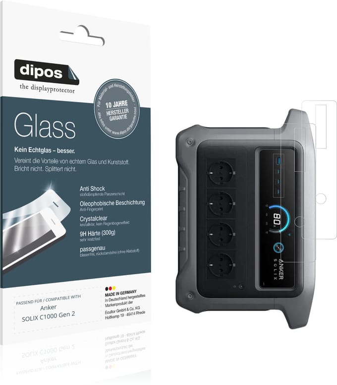 dipos – 2x Pantserfolie geschikt voor Anker SOLIX C1000 Gen 2 | 9H Screenprotector