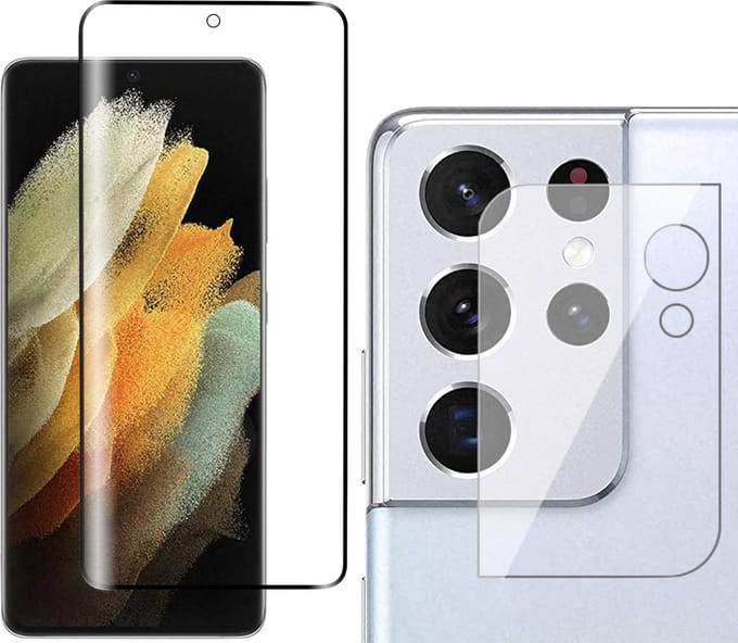 Screenprotector geschikt voor Samsung S21 Ultra + Camera Protector - Full Glas PET Folie