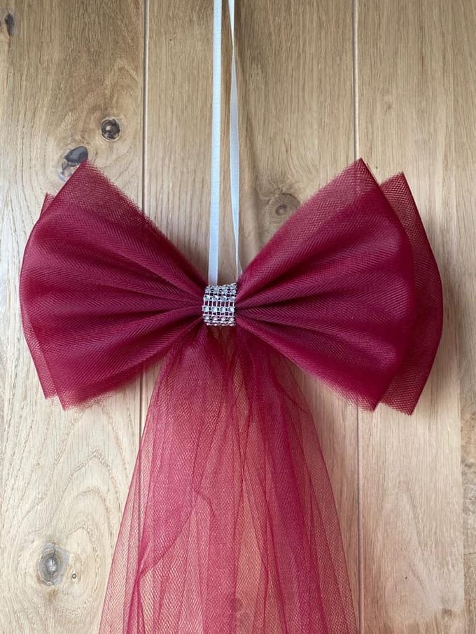 Donker Rode Strikken met Diamanten Lint 2 stuks/ Bruiloft Decoratie/ Bruiloft Versiering/ Tule Strik 2 stuks
