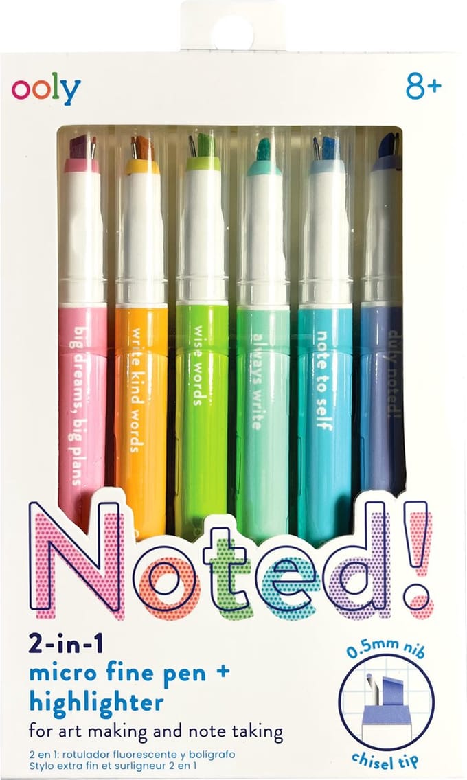 Ooly - Noted! 2-in-1 Micro fine tip pennen - 6 Highlighters met dubbele punt