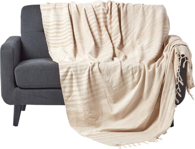Homescapes Gestreept Chenille Plaid 100% Katoen Beige 150 x 200 cm