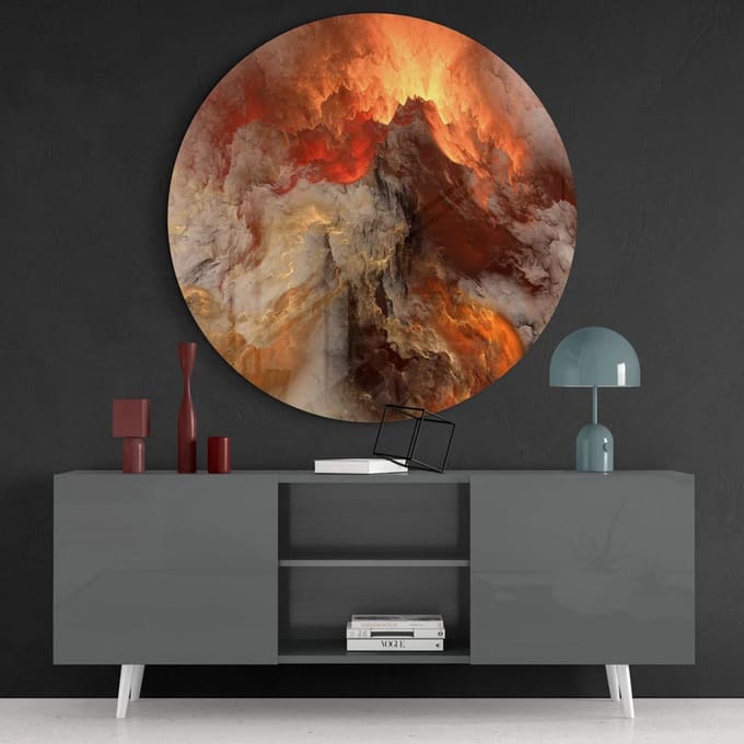 Rond Glasschilderij - Abstract - Lava - 80 cm