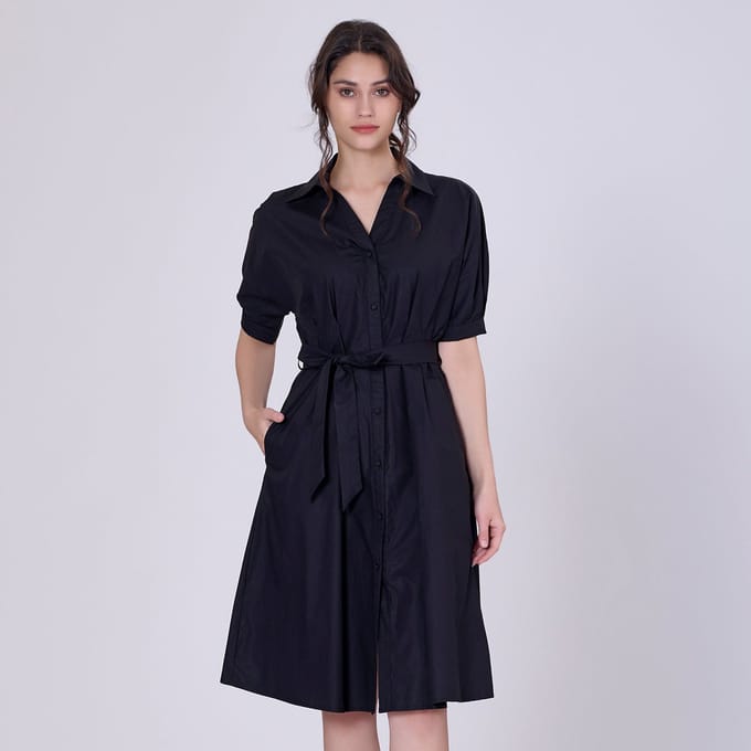 Katoenen shirtjurk met gezwollen mouwen