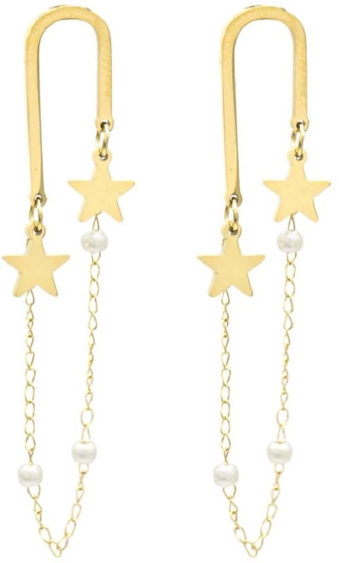 Oorbellen Sterren - Oorhangers - RVS - 4,5 cm - Goudkleurig