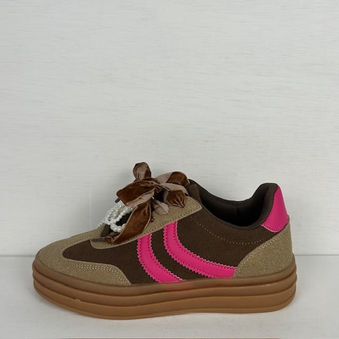 Retro sneakers met sierlijke afwerking bruin Bruin / 39