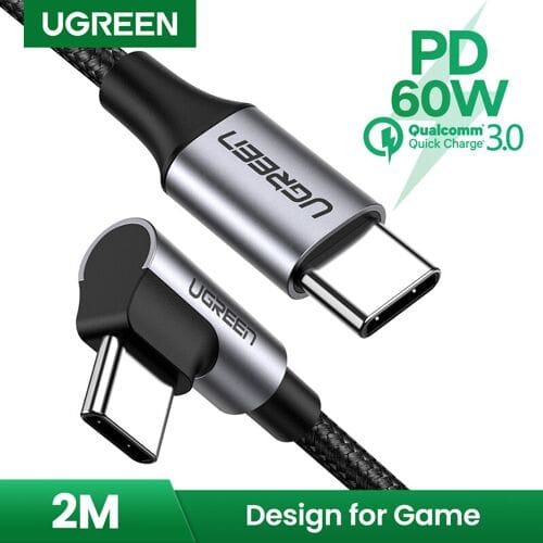 USB-C data- en oplaadkabel - USB-C UGREEN US255 USB-C schuin, 60W, 2m, grijs