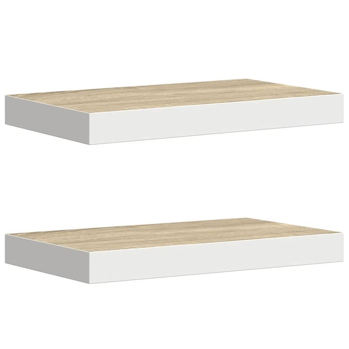 vidaXL - Wandschappen - zwevend - 2 - st - 50x23,5x3,8 - cm - MDF - eikenkleurig - en - wit