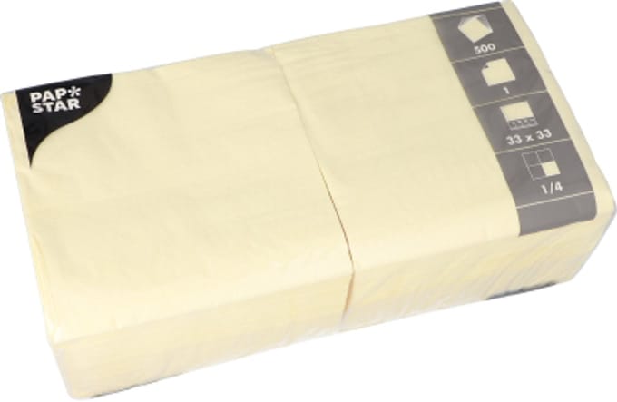 500 Servetten, 1-laags 1/4 vouw 33 cm x 33 cm creme