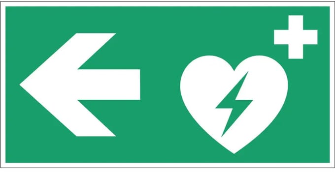 AED pijl links bord – E010 | gecoat dibond materiaal | 20 x 10 cm