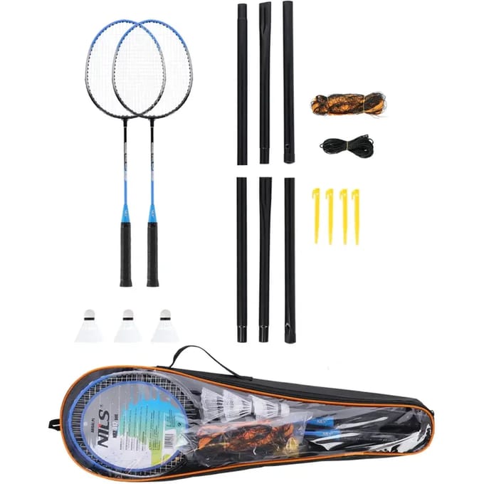 Nils NRZ012 - Badminton Set - 2 Rackets - 3 Nylon Shuttles - Net - Inclusief Hoes