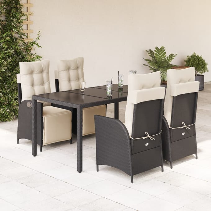 vidaXL - 5-delige - Tuinset - met - kussens - poly - rattan - zwart