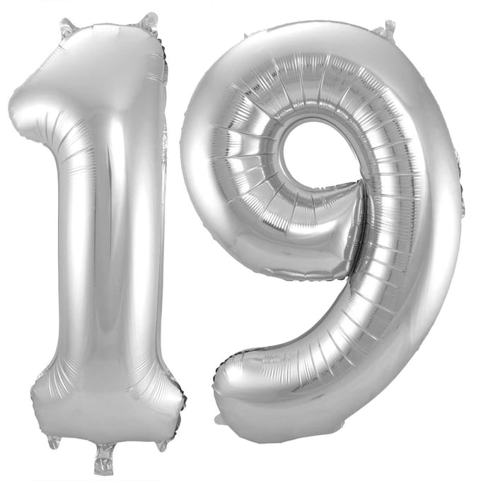 Folieballon 19 jaar - Zilver - 86 cm