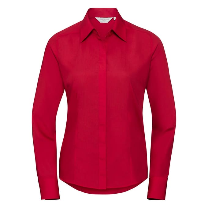 Russell Collection Dames/Dames Polycotton Slim Shirt met Lange Mouwen (Klassiek rood)