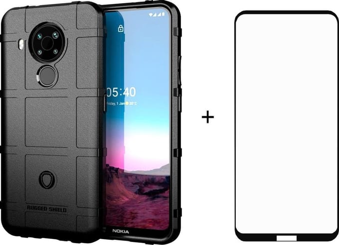 Nokia 5.4 Anti-Shock TPU Hyrbide hoesje zwart met full body glas screenprotector