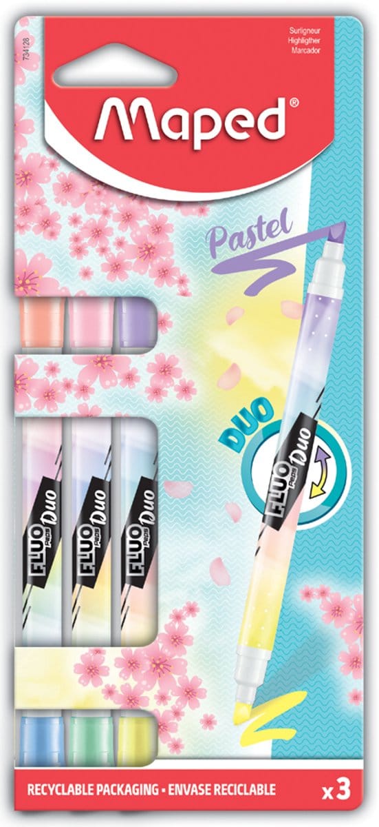 Maped markeerstiften FLUO'PEPS DUO Pastel, 3 stuks