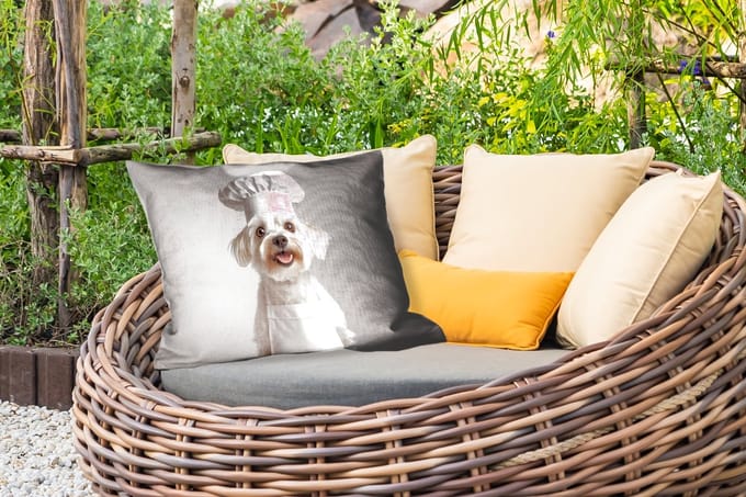 Buitenkussens - Tuin - Hond - Wit - Kok - 50x30 cm