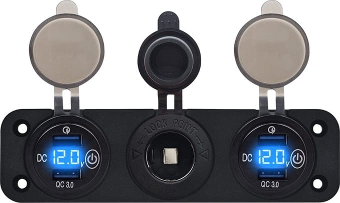 ProRide 12V USB Autolader 2 Poorten - QC3.0 - Voltmeter en 12V/24V Sigarettenplug - Drievoudig inbouw