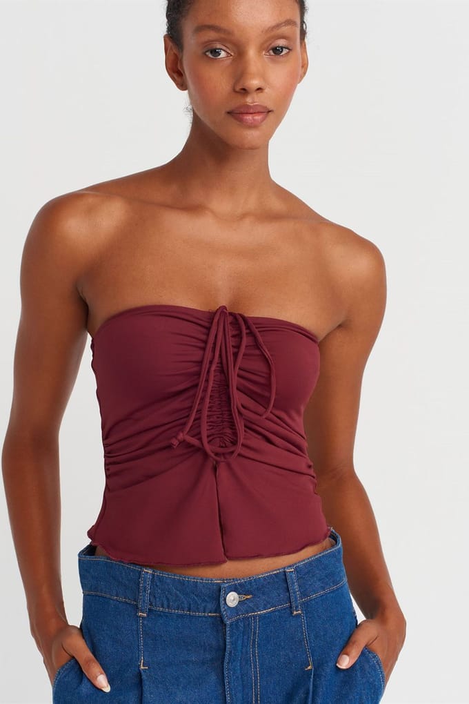 Dames Strapless Crop Blouse Met Strikdetail