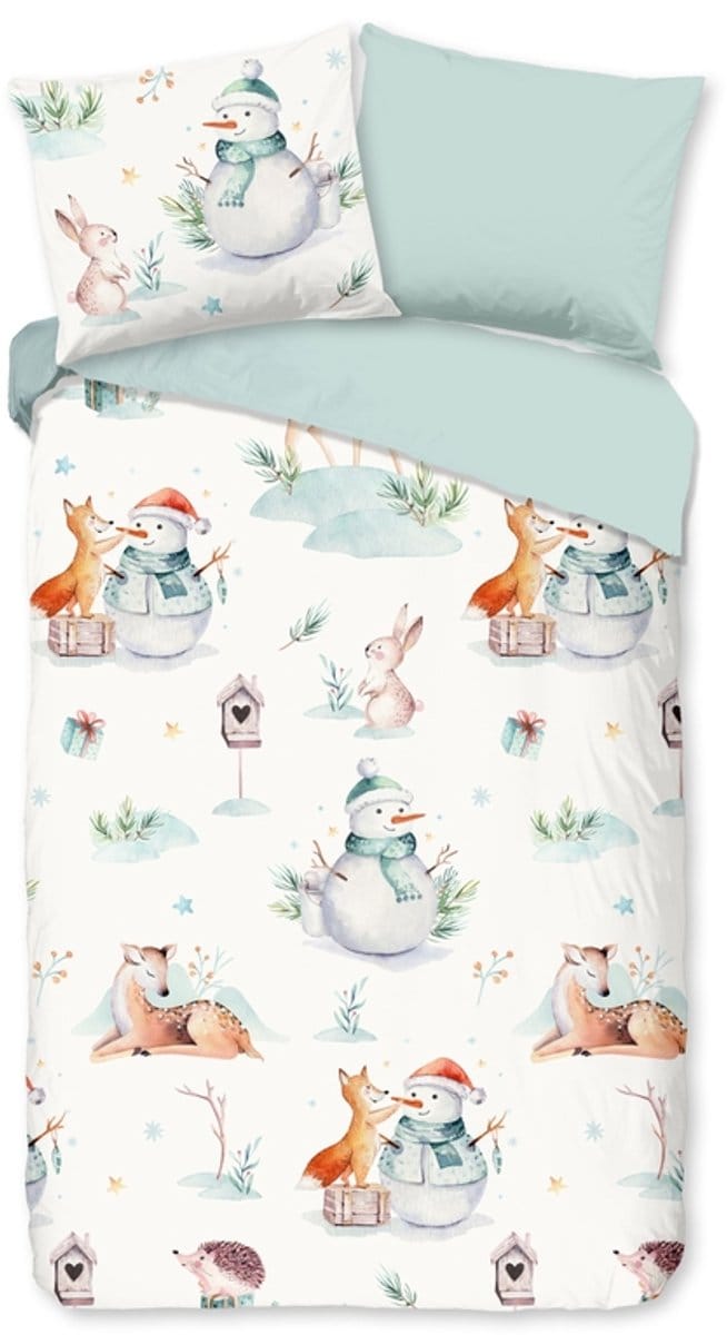 Good Morning dekbedovertrek sneeuwpop - 1 persoons 140x200/220 cm - Multi - 100% Katoen flanel