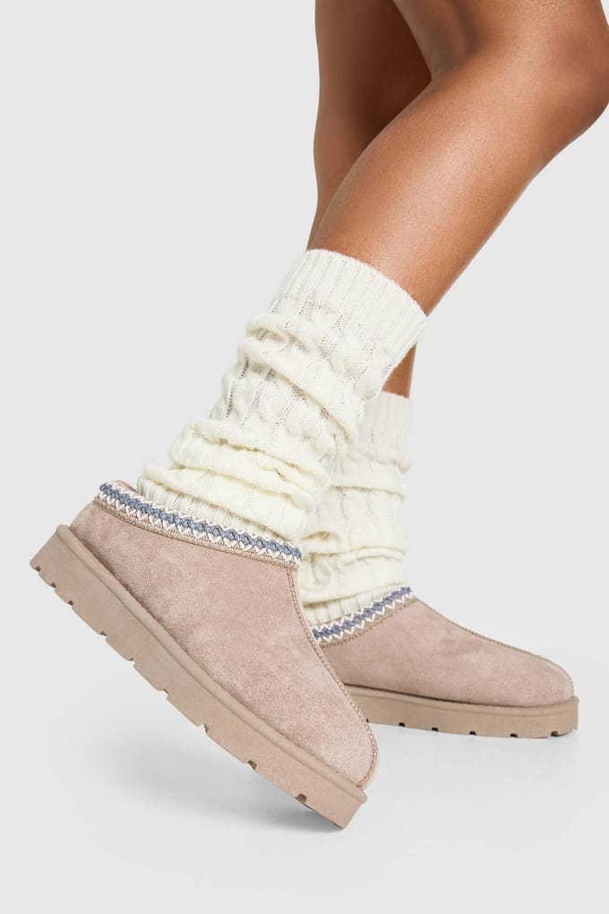 boohoo Dames Geborduurde Gezellige Mules | Mocha | Maat: 7