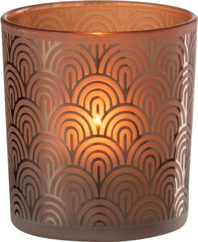 J-Line windlicht Boog - glas - oranje - small - 4 stuks